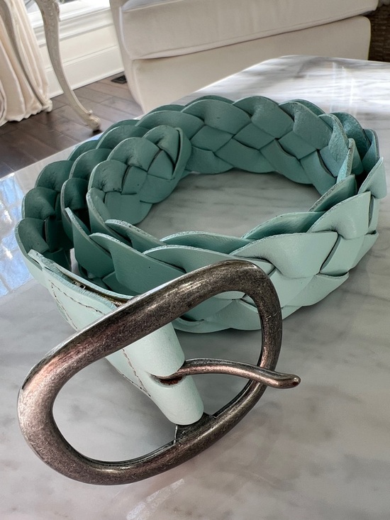 Accessories - Woven Leather Belt in Aqua Blue - Women's Accessory